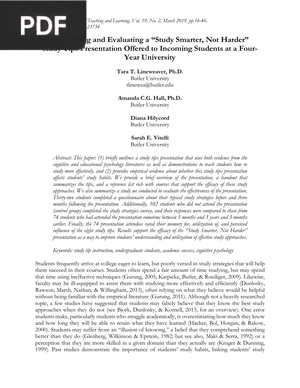 Introducing and Evaluating a Study Smarter Not Harder
