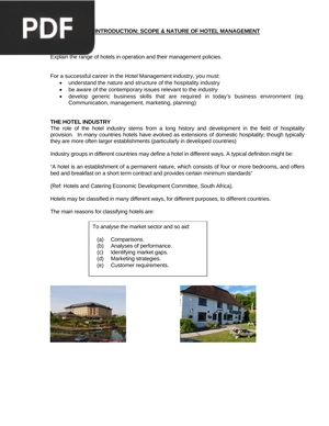 Introduction: Scope and Nature of Hotel Management