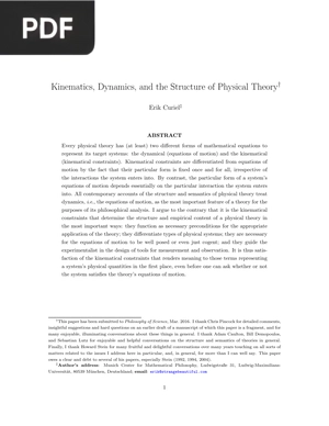 Kinematics Dynamics and the Structure of Physical Theory