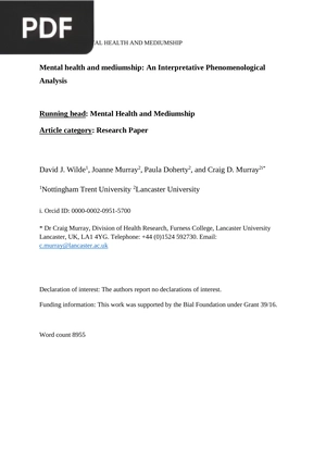 Mental Health and Mediumship An Interpretative Phenomenological Analysis