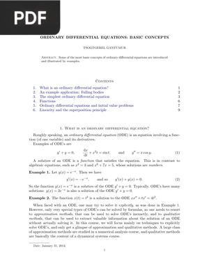 Ordinary Differential Equations: Basic Concepts