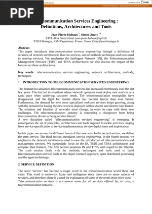 Telecommunication Services Engineering Definitions Architectures and Tools