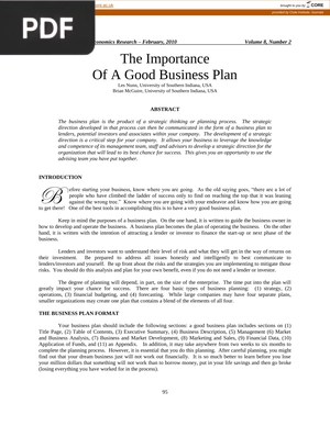 The Importance of a Good Business Plan