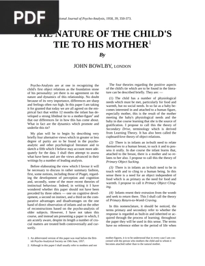 The Nature of the Childs Tie to his Mother