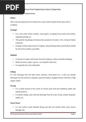 Waste Water Engineering/ Sanitary Engineering