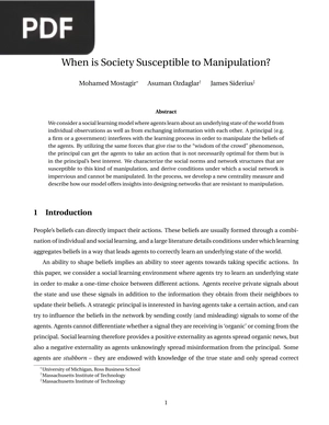 When is Society Susceptible to Manipulation?
