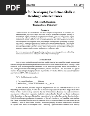 Exercises for Developing Prediction Skills in Reading Latin Sentences