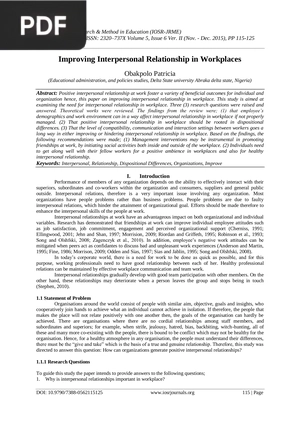 Improving Interpersonal Relationship in Workplaces