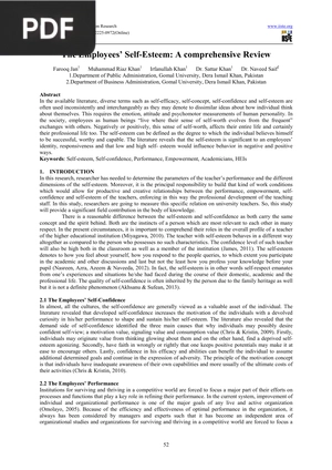 The Employees’ Self-Esteem: A comprehensive Review (Article)
