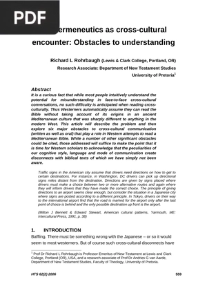 Hermeneutics as cross-cultural encounter: Obstacles to understanding