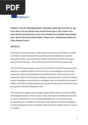 Ethical Values for Preschool Children: Research Study