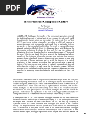 The Hermeneutic Conception of Culture (Article)