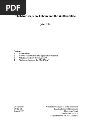 Thatcherism, New Labour and the Welfare State