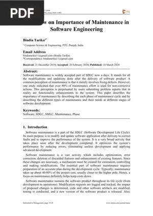A Review on Importance of MaintenanceinSoftware Engineering