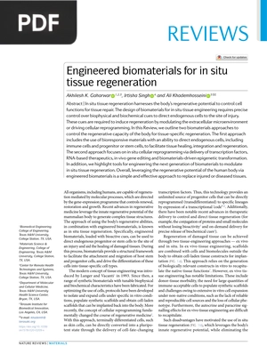 Engineered biomaterials for in situ tissue regeneration