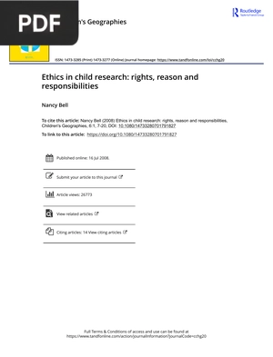 Ethics in Child Research: Rights, Reason and Responsibilities