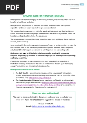 Activities guide for people with dementia