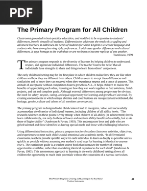 The Primary Program for All Children