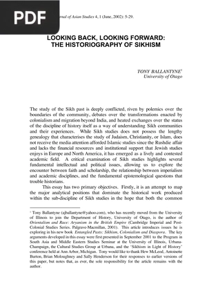 Looking Back, Looking Forward - The Historiography Of Sikhism