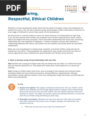 Raising Caring, Respectful, Ethical Children (Article)