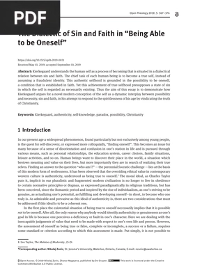 The Dialectic of Sin and Faith in Being Able to be Oneself (Article)