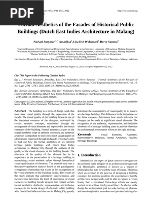 Formal Aesthetics of the Facades of Historical Public Buildings