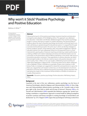 Why won’t it Stick - Positive Psychology and Positive Education