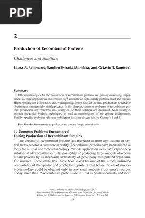 Production of Recombinant Proteins - Challenges and Solutions