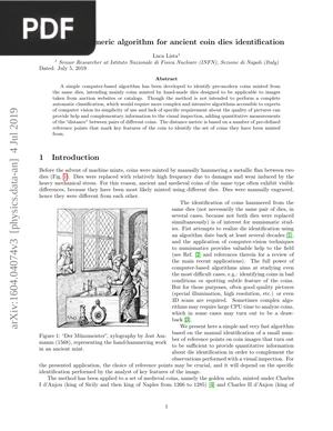 A Simple Numeric Algorithm for Ancient Coin Dies Identification
