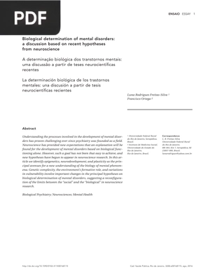 Biological Determination of Mental Disorders a Discussion Based on Recent Hypotheses From Neuroscience