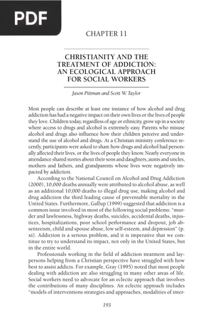 Christianity and the treatment of addiction-an ecological approach for social workers