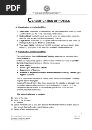 Classification of Hotels