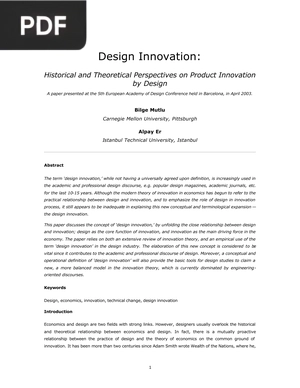 Design Innovation: Historical and Theoretical Perspectives on Product Innovation by Design