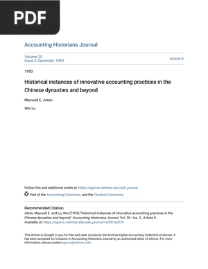 Historical Instances of Innovative Accounting Practices in the Chinese Dynasties and Beyond