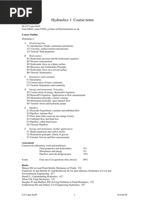 Hydraulics 1: Course notes