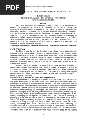 Implication of Philosophy in Modern Education