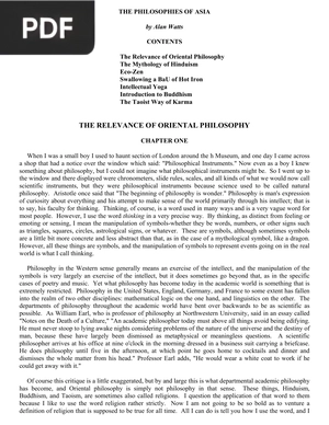 The Relevance of Oriental Philosophy