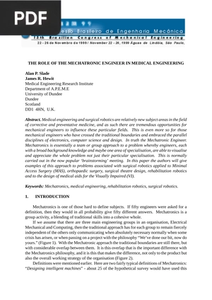 The Role of the Mechatronic Engineer in Medical Engineering