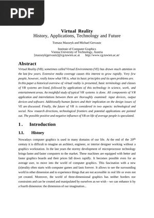 Virtual Reality - History, Applications, Technology and Future
