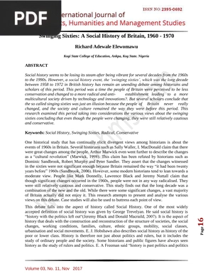 Swinging Sixties: A Social History of Britain, 1960 - 1970 (Article)