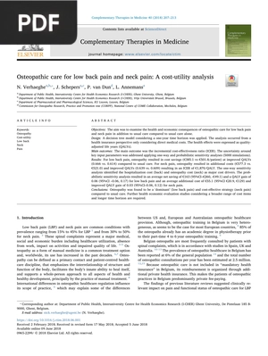 Osteopathic care for low back pain and neck pain - A cost-utility analysis (Article)