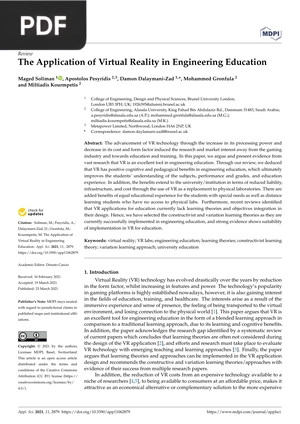 The Application of Virtual Reality in Engineering Education