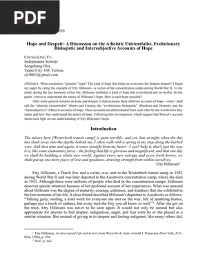 Hope and Despair - A Discussion on the Atheistic Existentialist, Evolutionary Biologistic and Intersubjective Accounts of Hope