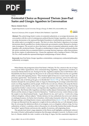 Existential Choice as Repressed Theism - Jean-Paul Sartre and Giorgio Agamben in Conversation