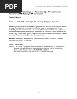 Hermeneutic Phenomenology and Phenomenology - A Comparison of Historical and Methodological Considerations