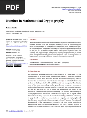 Number in Mathematical Cryptography