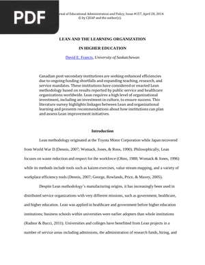 Lean and the learning organization in higher education