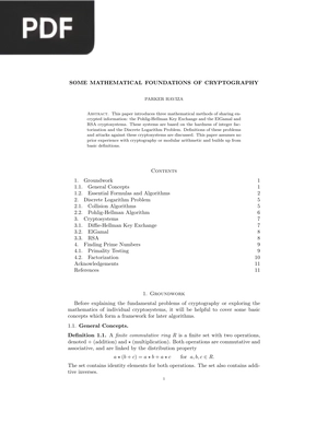 Some mathematical foundations of cryptography