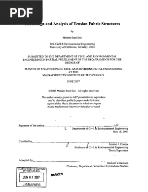The Design and Analysis of Tension Fabric Structures
