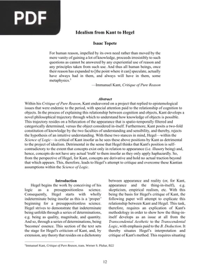 Idealism from Kant to Hegel (Article)